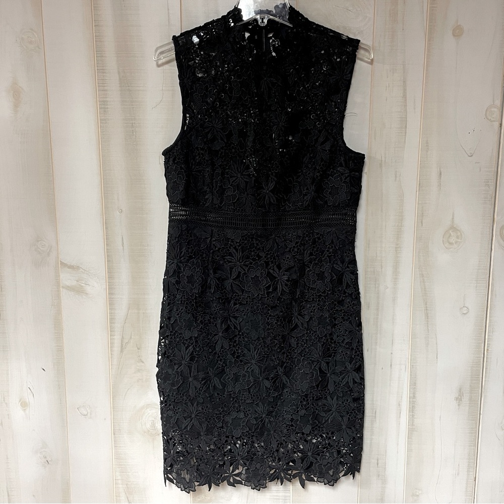 Bardot Black Sheer Lace Overlay Sleeveless High Neck Dress Sz 10